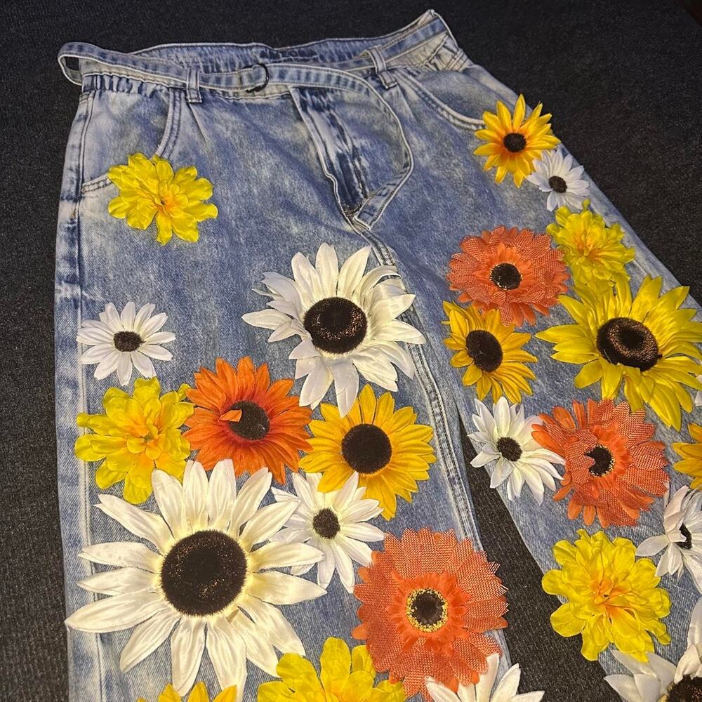 The Ultimate 3D Sunflower + Flowers Statement Jeans